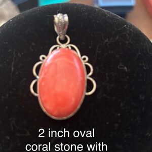 Vibrant Coral Pendant Necklace in Silver Setting
